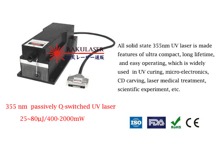 最高の信頼性と寿命 355nm 受動Qスイッチ紫外レーザー 25~80µJ/400-2000mW